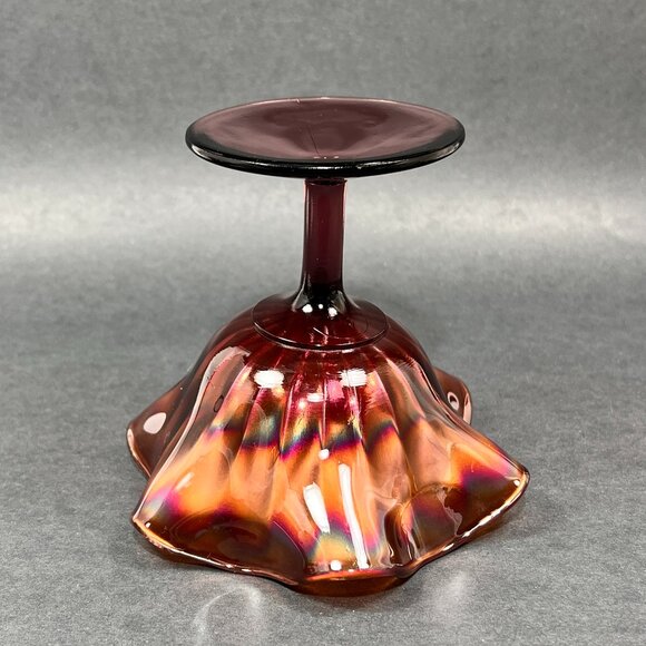 Vtg Fenton Carnival Stippled Rays Art Glass Comport Compote Amethyst Purple - Picture 8 of 16